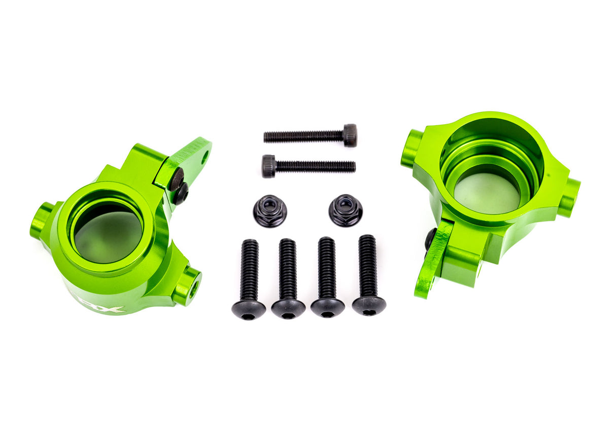 Traxxas 9635G Steering blocks, 6061-T6 aluminum (green-anodized), left & right/ Steering block arms (2)/ 4x16mm BCS (with threadlock) (4)/ 3x18mm CS (2)/ 3x10mm BCS (with threadlock) (4)/ M3x0.5mm NL (2) - TRA9635G