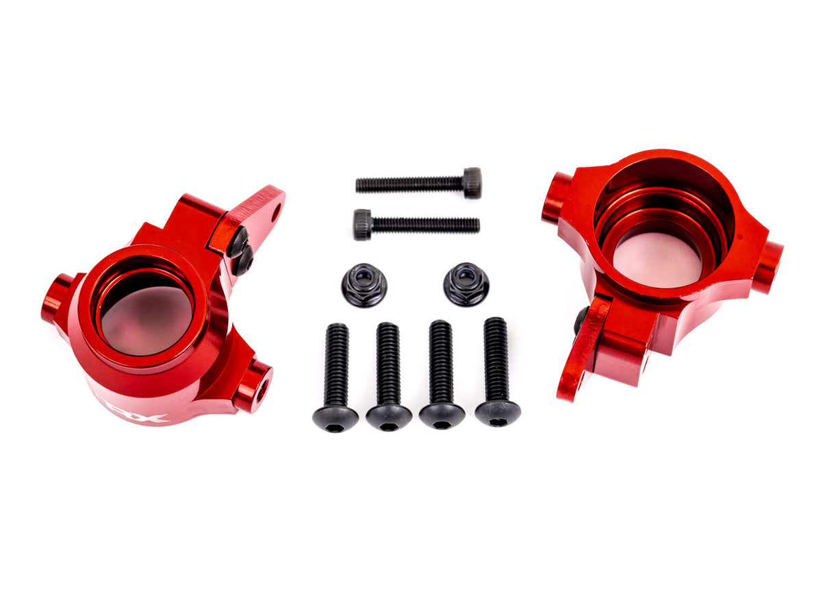 Traxxas 9635R Steering blocks, 6061-T6 aluminum (red-anodized), left & right)/ Steering block arms (2)/ 4x16mm BCS (with threadlock) (4)/ 3x18mm CS (2)/ 3x10mm BCS (with threadlock) (4)/ M3x0.5mm NL (2) - TRA9635R