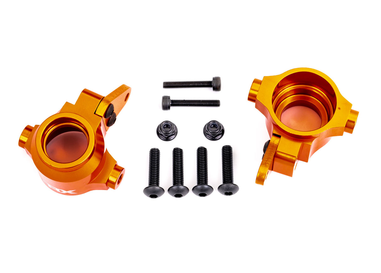 Traxxas 9635T Steering blocks, 6061-T6 aluminum (orange-anodized), left & right/ Steering block arms (2)/ 4x16mm BCS (with threadlock) (4)/ 3x18mm CS (2)/ 3x10mm BCS (with threadlock) (4)/ M3x0.5mm NL (2) - TRA9635T