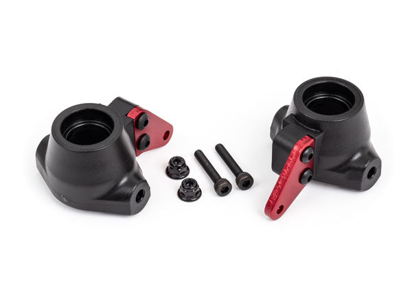 Traxxas 9637R Steering blocks, left & right/ Steering block arms (aluminum, - Red-anodized) (2)/ 3x18mm CS (2)/ M3x0.5mm NL (2) - TRA9637R