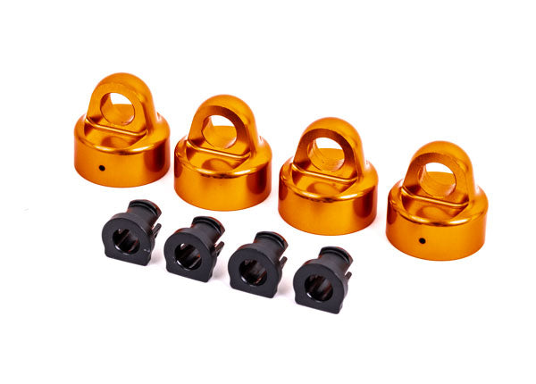 Traxxas 9664T Shock caps, aluminum (orange-anodized), GT-Maxx shocks (4)/ spacers (4) (for Sledge) - TRA9664T
