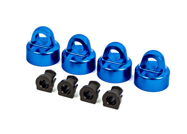 Traxxas 9664X Shock caps, aluminum (blue-anodized), GT-Maxx shocks (4)/ spacers (4) (for Sledge) - TRA9664X