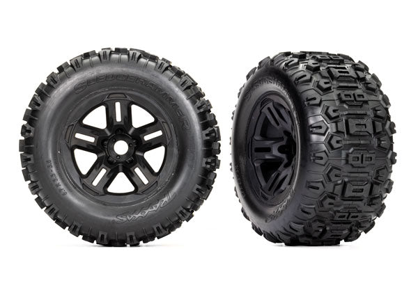 Traxxas 9672 Tires and Wheels, assembled, glued (3.8' black Wheels, Sledgehammer Tires, foam Inserts) (2) - TRA9672