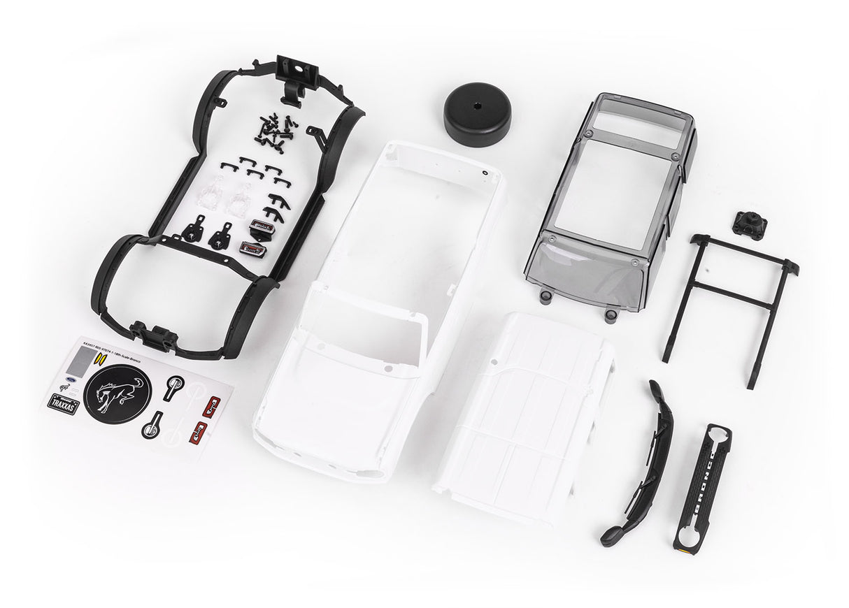 Traxxas 9711 Body, Ford Bronco, Complete (unassembled) (white, requires painting) (includes grille, side mirrors, door handles, fender flares, windshield wipers, spare tire Mount, & clipless Mounting) - TRA9711
