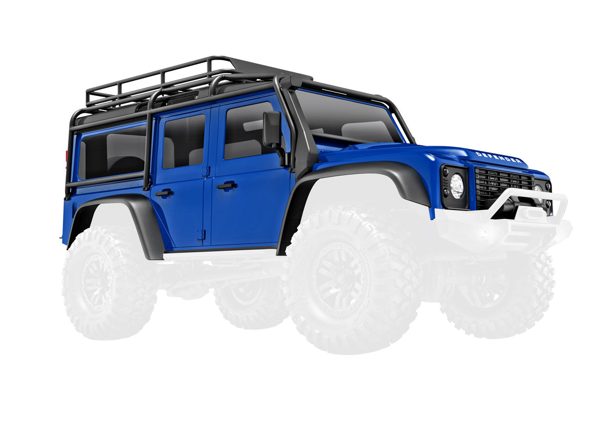 Traxxas 9712-BLUE Body, Land Rover Defender, Complete, - Blue (includes grille, side mirrors, door handles, fender flares, fuel canisters, jack, spare tire Mount, & clipless Mounting) (requires #9734 Front & Rear bumpers) - TRA9712-BLUE