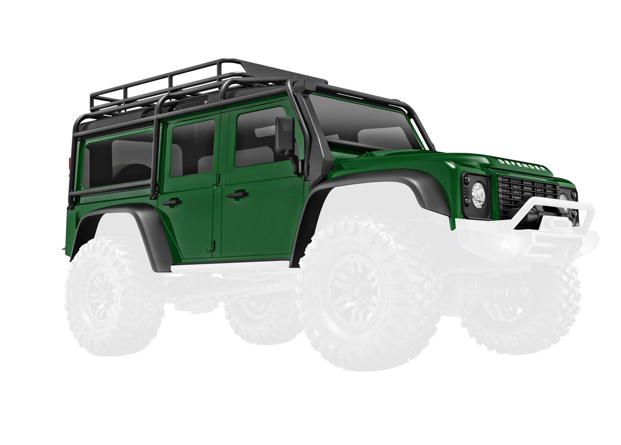 Traxxas 9712-GRN Body, Land Rover Defender, Complete, Green (includes grille, side mirrors, door handles, fender flares, fuel canisters, jack, spare tire Mount, & clipless Mounting) (requires #9734 Front & Rear bumpers) - TRA9712-GRN