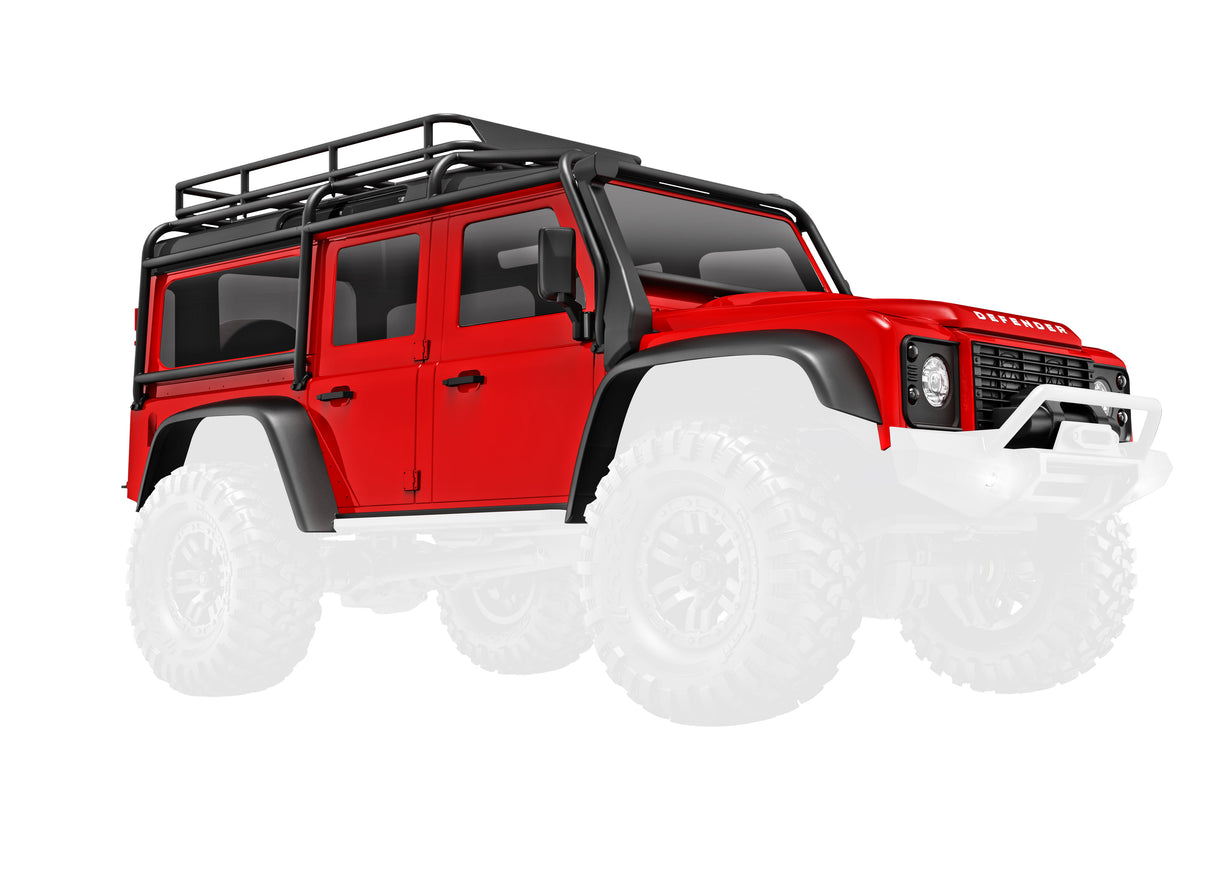 Traxxas 9712-RED Body, Land Rover Defender, Complete, - Red (includes grille, side mirrors, door handles, fender flares, fuel canisters, jack, spare tire Mount, & clipless Mounting) (requires #9734 Front & Rear bumpers) - TRA9712-RED