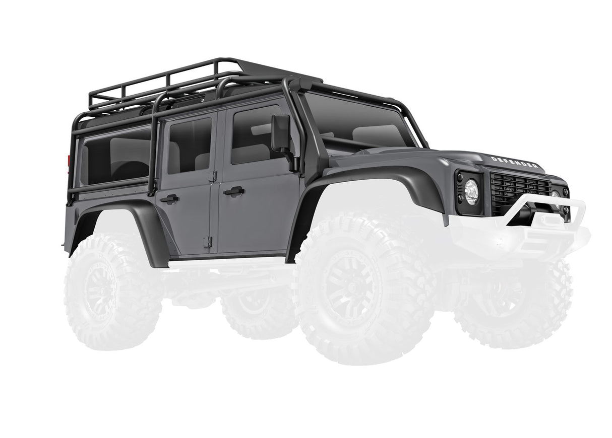 Traxxas 9712-SLVR Body, Land Rover Defender, Complete, silver (includes grille, side mirrors, door handles, fender flares, fuel canisters, jack, spare tire Mount, & clipless Mounting) (requires #9734 Front & Rear bumpers) - TRA9712-SLVR