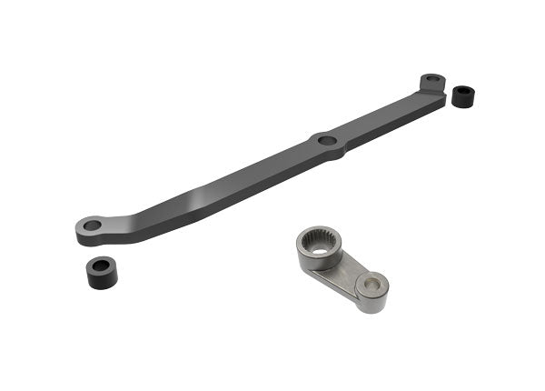 Traxxas 9748-GRAY Steering link, 6061-T6 aluminum (dark titanium-anodized)/ Servo Horn, metal/ spacers (2)/ 3x6mm CCS (with threadlock) (1)/ 2.5x7mm SS (with threadlock) (1) - TRA9748-GRAY
