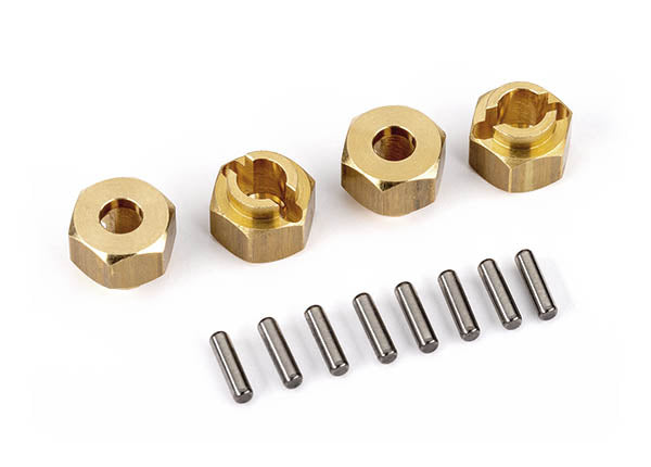 Traxxas 9750X Wheel hubs, 7mm Hex, brass (1 gram each) (4)/ Axle pins (8) - TRA9750X