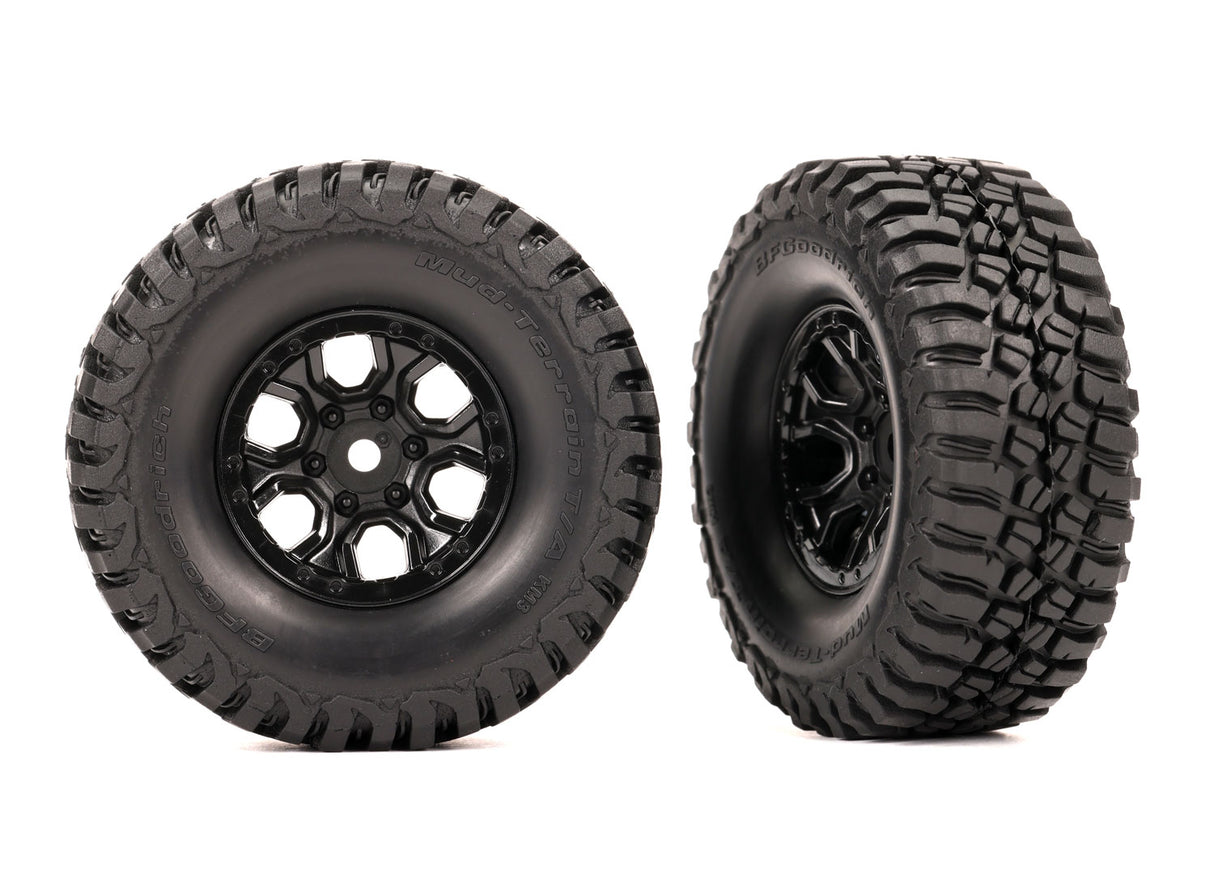 Traxxas 9774 Tires & Wheels, assembled (black 1.0' Wheels, BFGoodrich Mud-Terrain T/A KM3 2.2x1.0' Tires) (2) - TRA9774
