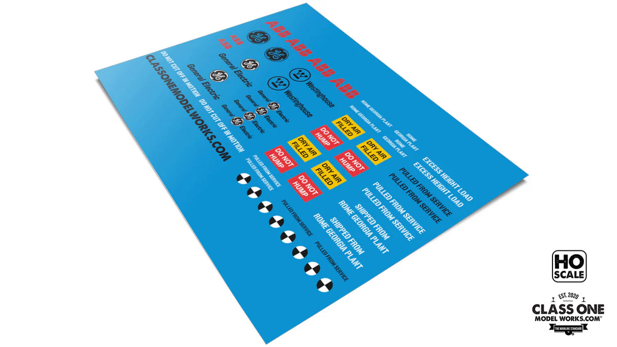 Class One Model Works HO Transformer Decals