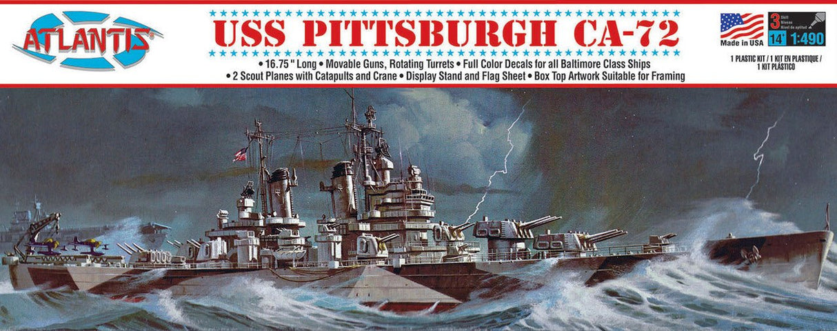 Atlantis Toy & Hobby 1/490 USS Pittsburgh CA-72 Heavy Cruiser Plastic Model Ship Kit, Skill Level 2 - AANH457