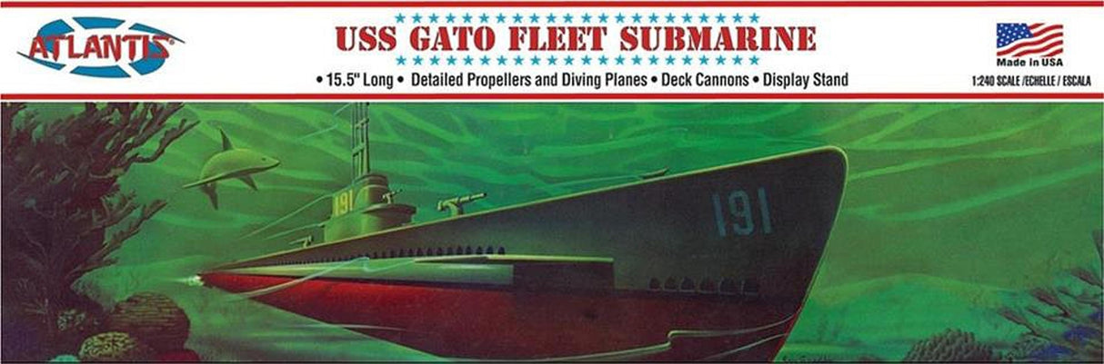 Atlantis Toy & Hobby USS Gato Fleet Submarine 1/240 Plastic Model Kit Atlantis Made in the USA - AANL743