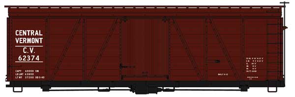 Accurail HO 36' FOWLER WOOD BOX CAR, CENTRAL VERMONT #62374 - ACU1179