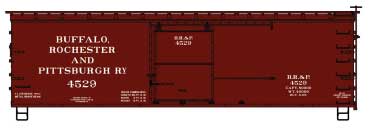 Accurail HO 36' Double-Sheathed Wood Boxcar, Steel Roof, Wood Ends, Fishbelly - Kit -- Buffalo, Rochester & Pittsburgh 4529 (Boxcar Red) - ACU1716