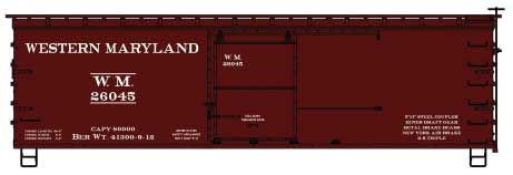 Accurail HO 36' Double-Sheathed Wood Boxcar, Steel Roof, Wood Ends, Fishbelly - Kit -- Western Maryland #26045 (Boxcar Red)