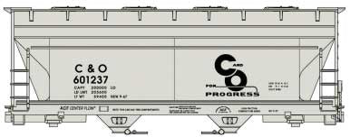 Accurail HO ACF 2-Bay Covered Hopper - Kit -- Chesapeake & Ohio #601237 (gray, black, Progress Logo)