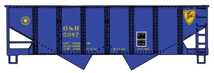 Accurail HO USRA 55-Ton 2-Bay Open Hopper - Kit -- Delaware & Hudson #5987 (blue, yellow, Script Logo)