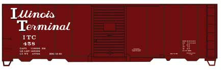 Accurail HO AAR 40' Single-Door Steel Boxcar - Kit -- Illinois Terminal #458 (Boxcar Red, white, Script Lettering)
