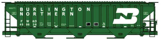 Accurail HO Pullman-Standard 4750 3-Bay Covered Hopper - Kit -- Burlington Northern FW&D #459638 (Cascade Green, large logo & lettering)