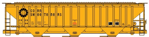 Accurail Pullman-Standard 4750 3-Bay Covered Hopper - Kit -- Corn Sweeteners CRDX 7184 (yellow, black) - ACU81271