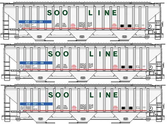 Pullman-Standard 4750 3-Bay Covered Hopper 3-Pack - Kit -- Soo Line ICE #50123, 50149, 50176 (Iowa, Chicago & Eastern, white, green)