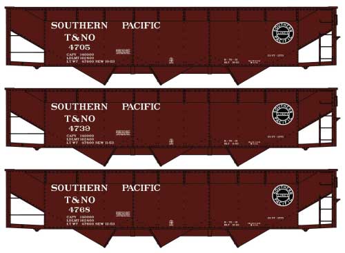 AAR 70-Ton Offset-Side 3-Bay Hopper 3-Pack - Kit -- Southern Pacific T&NO #4705, 4739, 4768 (Boxcar Red, black, Lines Logo)