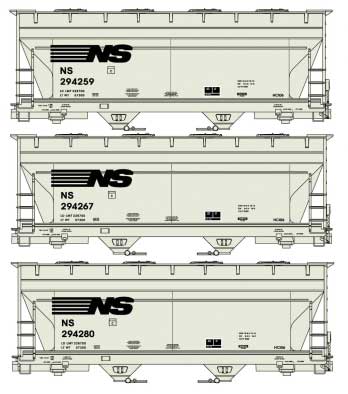 ACF 2-Bay Covered Hopper 3-Pack - Kit -- Norfolk Southern #294259, 294267, 294280 (gray, black)