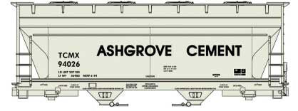 Accurail HO ACF 2-Bay Covered Hopper - Kit -- Ashgrove Cement TCMX #94026 (gray, black)