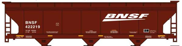 Accurail HO ACF 47' 3-Bay Center-Flow Covered Hopper - Kit -- BNSF Railway (Boxcar Red, white, Wedge Logo)