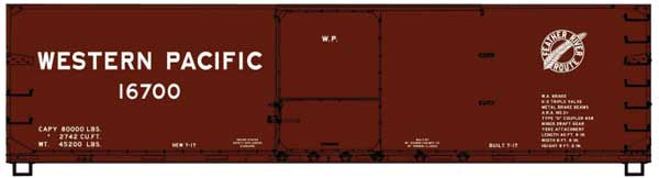 Accurail HO USRA 40' Double-Sheathed Wood Boxcar - Kit -- Western Pacific #16700 (Boxcar Red, Feather River Round Logo)