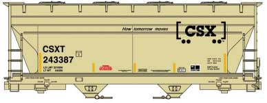 Accurail 81791 HO ACF 2-Bay Covered Hopper - Kit -- CSX (tan, black, Boxcar Logo, How Tomorrow Moves) (Random Road # from Set))
