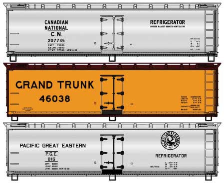 Accurail HO 40' Wood Reefer 3-Pack - Kit -- 1 Each Canadian National #207735, Grand Trunk #46038, Pacific Great Eastern