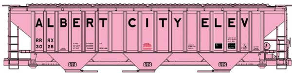 Accurail HO Pullman-Standard 4750 3-Bay Covered Hopper - Kit -- Albert City Elevator RRRX #3028 (pink, black)