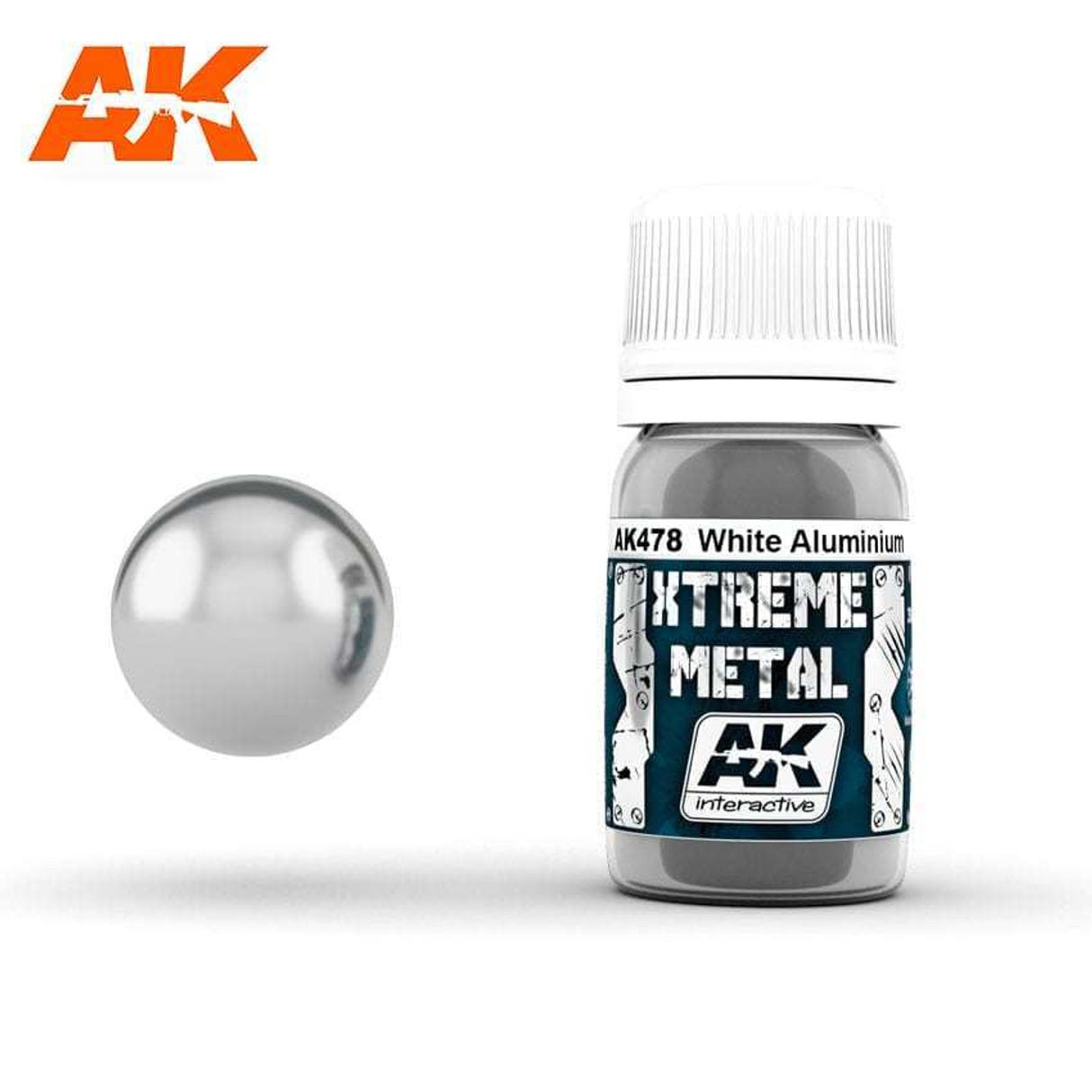 AK Interactive Xtreme Metal White Aluminum Metallic Paint 30ml Bottle - AKI478