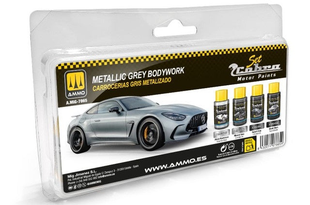 Cobra Motor: Metallic Grey Bodywork Acrylic Lacquer Paint Set - Ammo By Mig