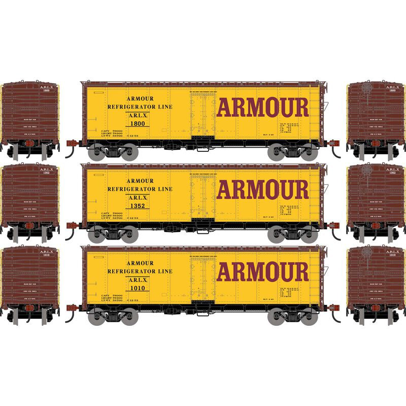 Athearn HO 40' Steel Refrigerator Car, ARLX #1010/1352/1800 (3)