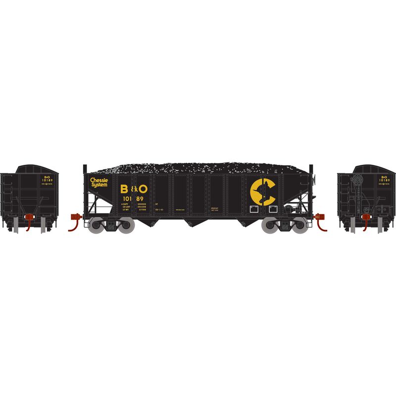 Athearn HO RTR 40' 3-Bay Ribbed Hopper w/Load, B&O #10189 - ATH15153