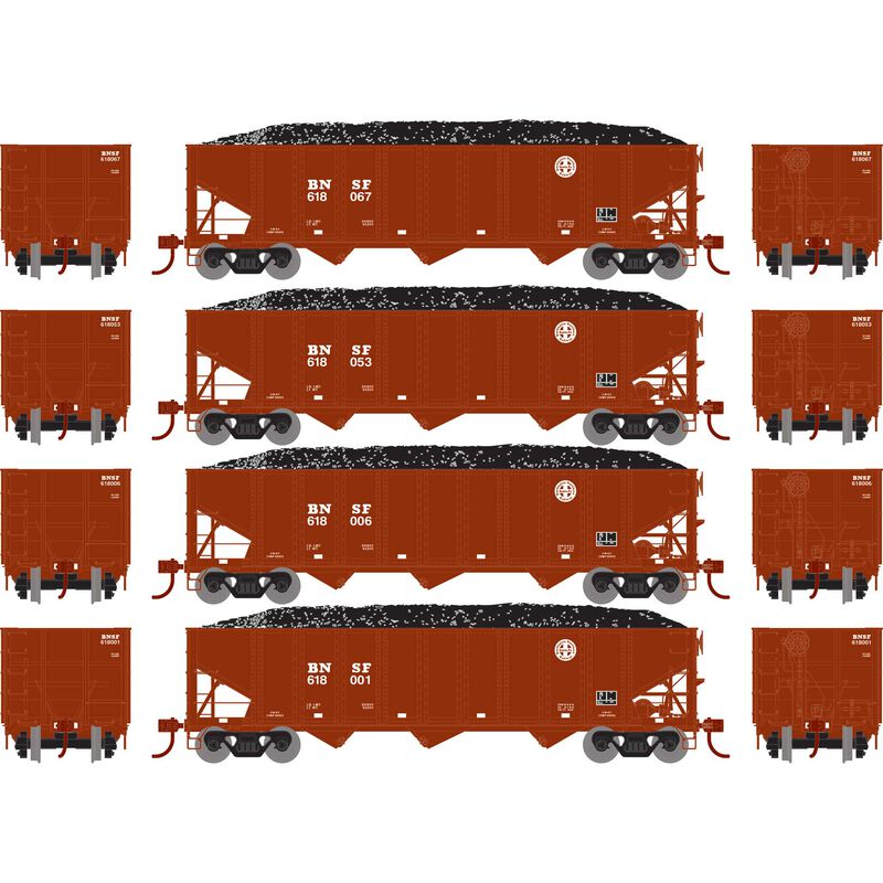 Athearn ATH15157 HO RTR 40' 3-Bay Ribbed Hopper w/Load, BNSF (4) - ATH15157