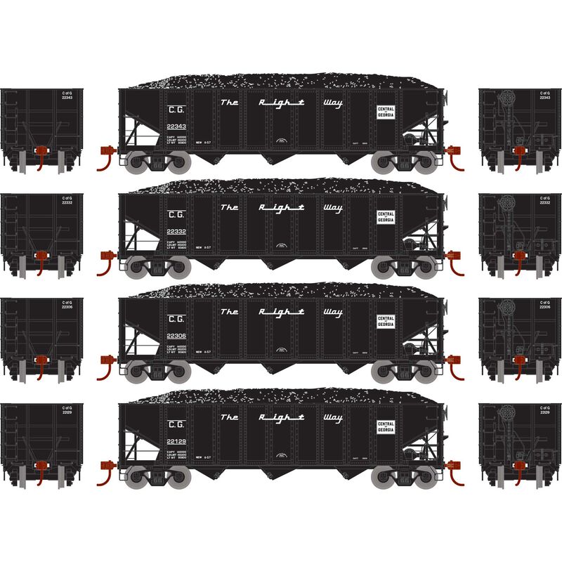 Athearn ATH15161 HO RTR 40' 3-Bay Ribbed Hopper w/Load, CG (4) - ATH15161