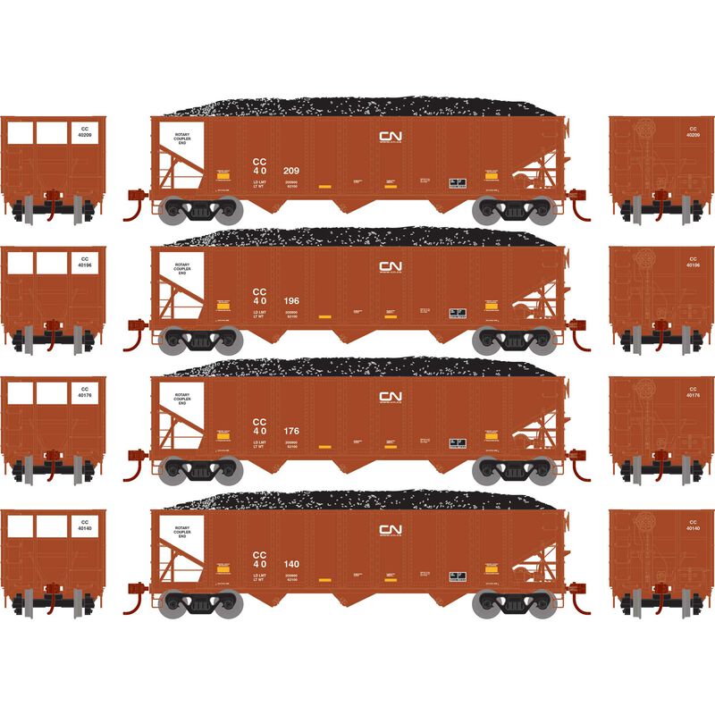 Athearn ATH15166 HO RTR 40' 3-Bay Ribbed Hopper w/Load, CC (4) - ATH15166