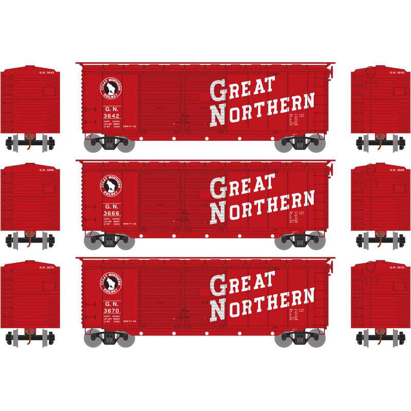 Athearn HO RTR 40' Double Door Box, GN (3) - ATH16045