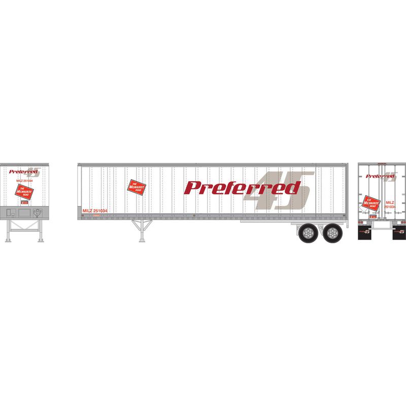 Athearn HO RTR 45' Fruehauf Trailer,MILW/Preferred #251034 - ATH16095