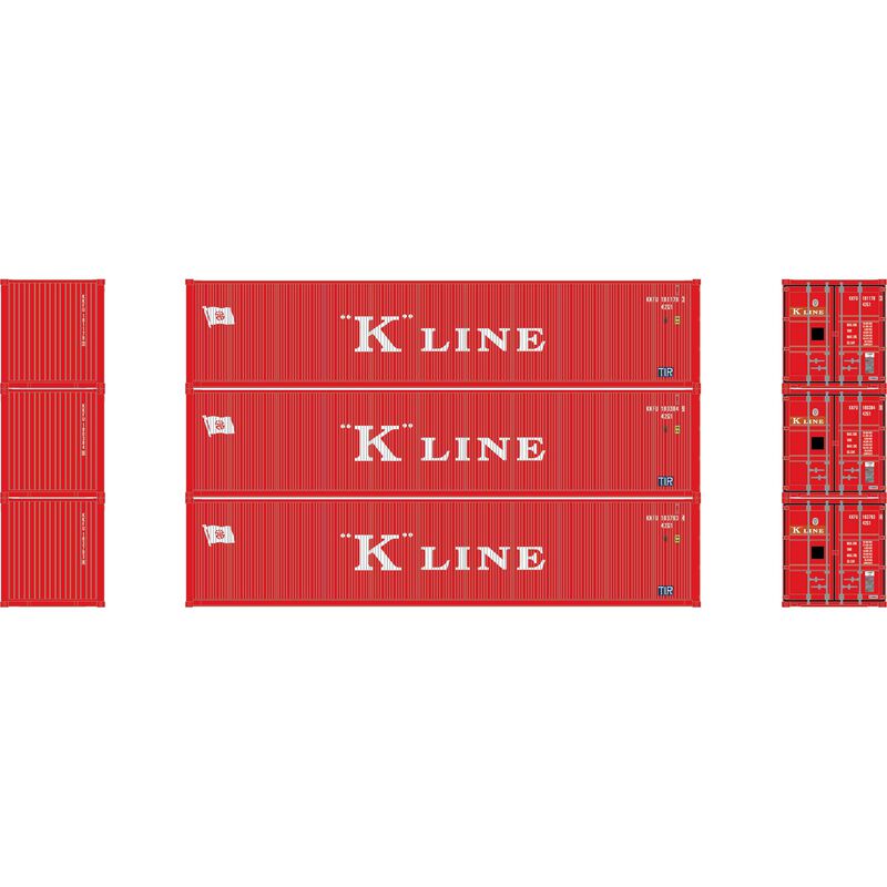 Athearn N 40' Corrugated Low-Cube Container,K Line # 1 (3) - ATH17392