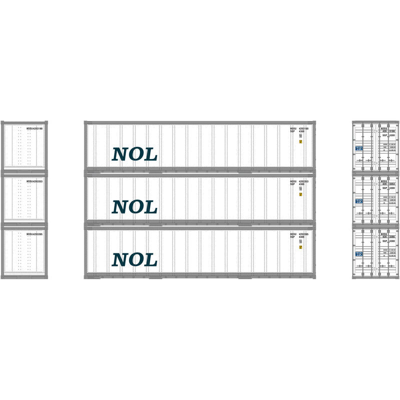 Athearn N 40' Smooth Side Container, NOL (3) - ATH17704