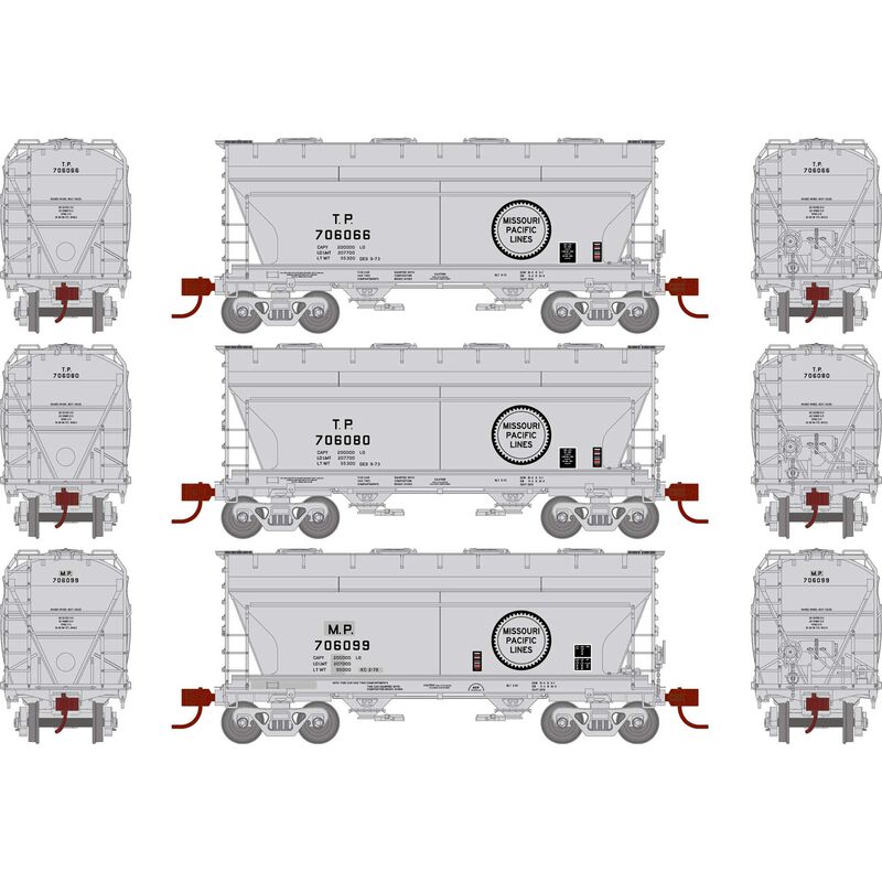 Athearn N ACF 2970 Covered Hopper, MP/TP (3) - ATH24673