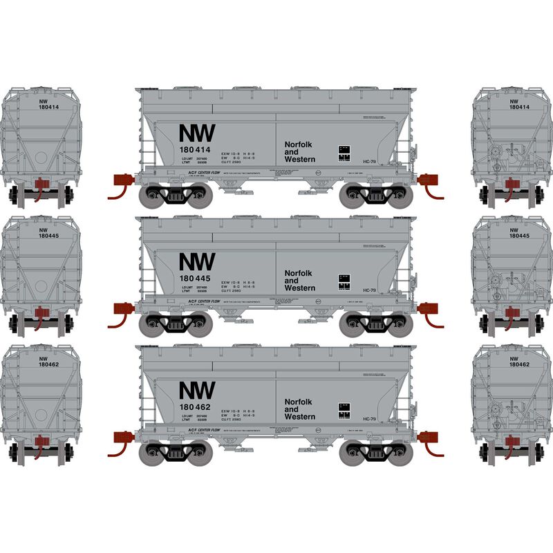 Athearn N ACF 2970 Covered Hopper, N&W (3) - ATH24676