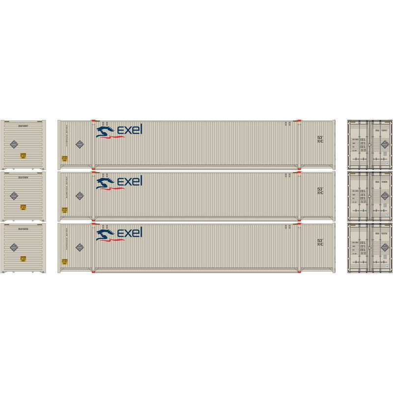 Athearn HO RTR 53' CIMC Container, Exel #1 (3) - ATH26649