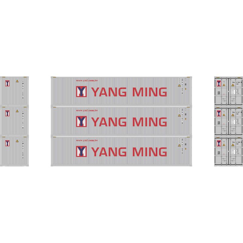Athearn HO 40' Corrugated Low Container, Yang Ming/New (3) - ATH27051